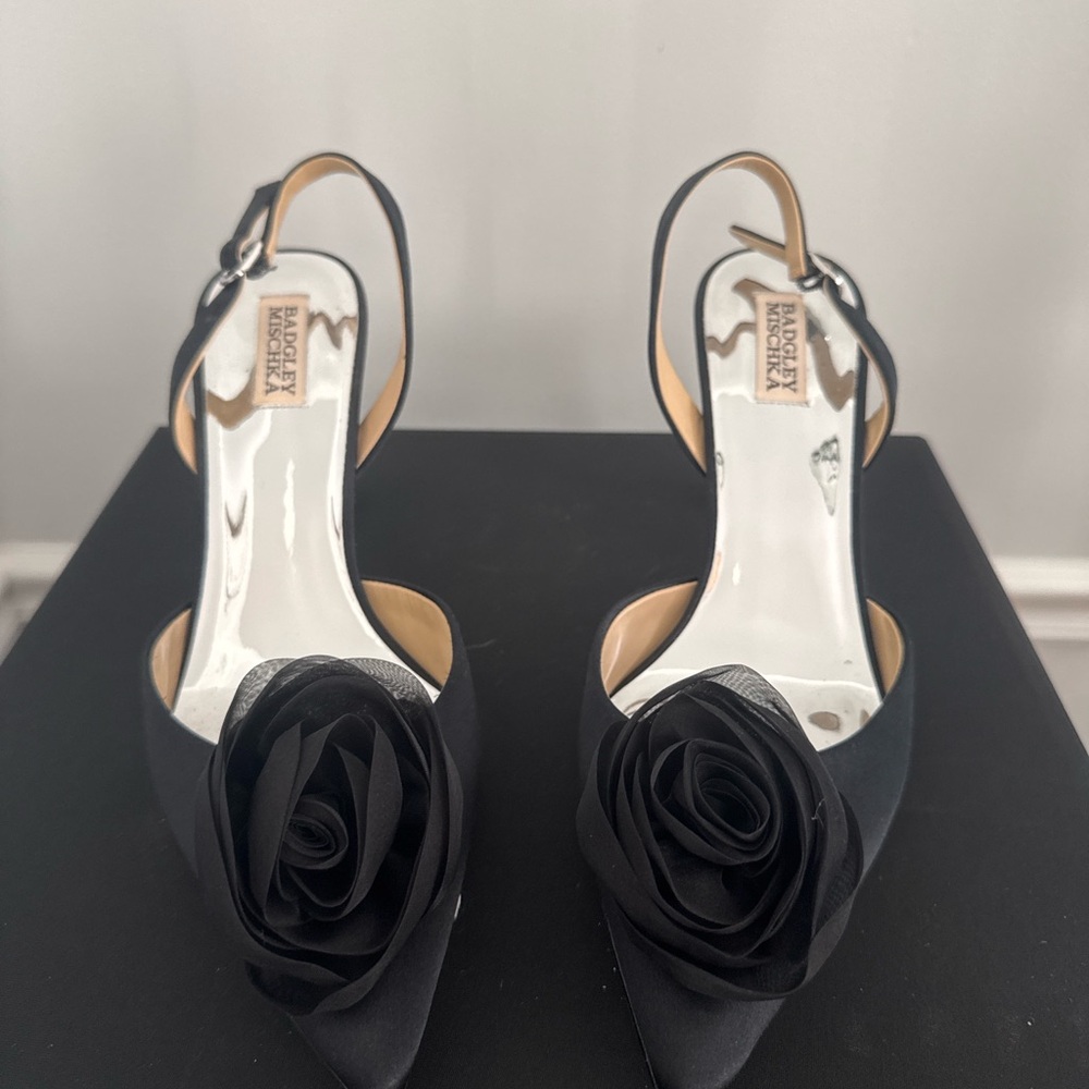 Badgley Mischka Black Heels with Floral Accent